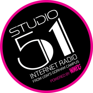 Studio 51 Internet Radio Station round logo.Black with white lettering.